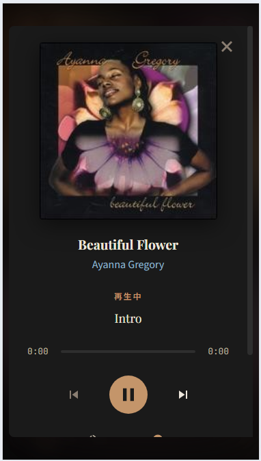 앨범 시청 화면. 재생 중인 곡명과 플레이어 컨트롤